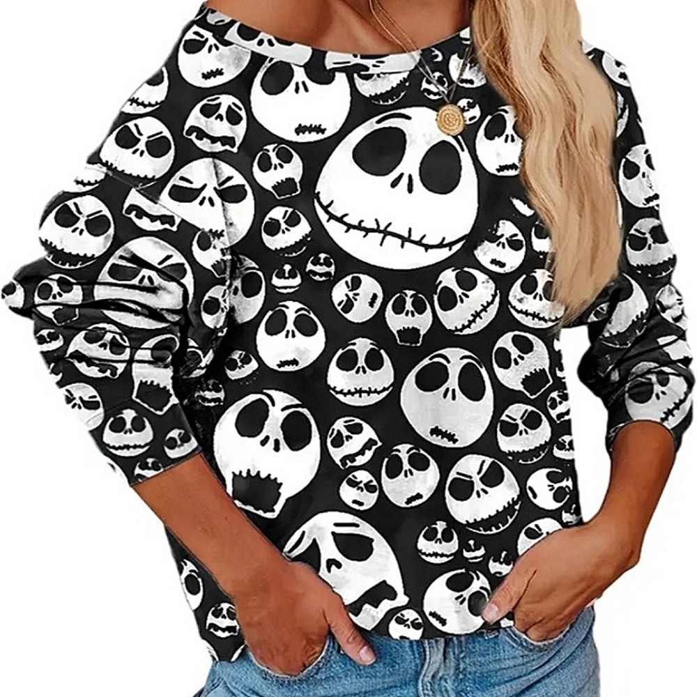 Jack Skellington Faces Womens Long Sleeve Shirt M Disney NBC Halloween Skeleton